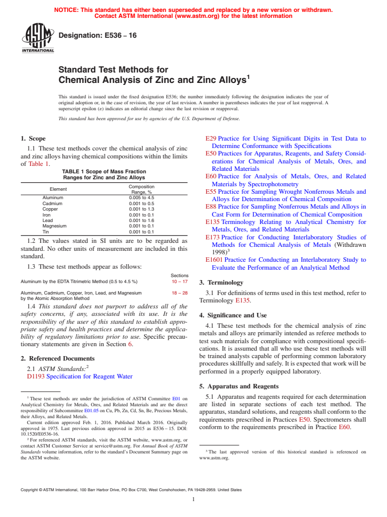 ASTM E536-16 - Standard Test Methods for  Chemical Analysis of Zinc and Zinc Alloys