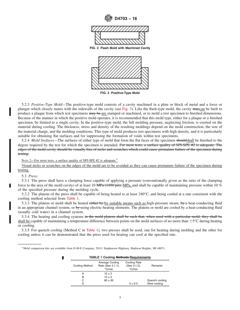 REDLINE ASTM D4703-16 - Standard Practice for  Compression Molding Thermoplastic Materials into Test Specimens,  Plaques, or Sheets