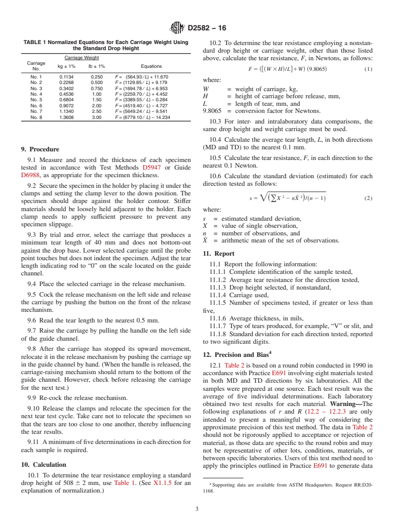 ASTM D2582-16 - Standard Test Method for Puncture-Propagation Tear Resistance of Plastic Film and Thin  Sheeting