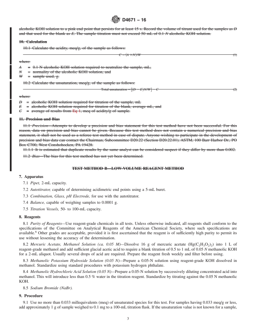 REDLINE ASTM D4671-16 - Standard Test Method for Polyurethane Raw Materials: Determination of Unsaturation of  Polyols