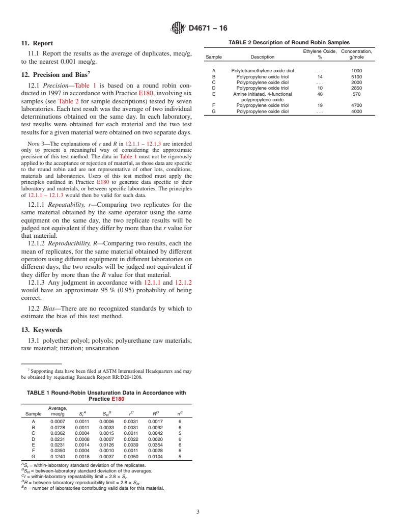 ASTM D4671-16 - Standard Test Method for Polyurethane Raw Materials: Determination of Unsaturation of  Polyols