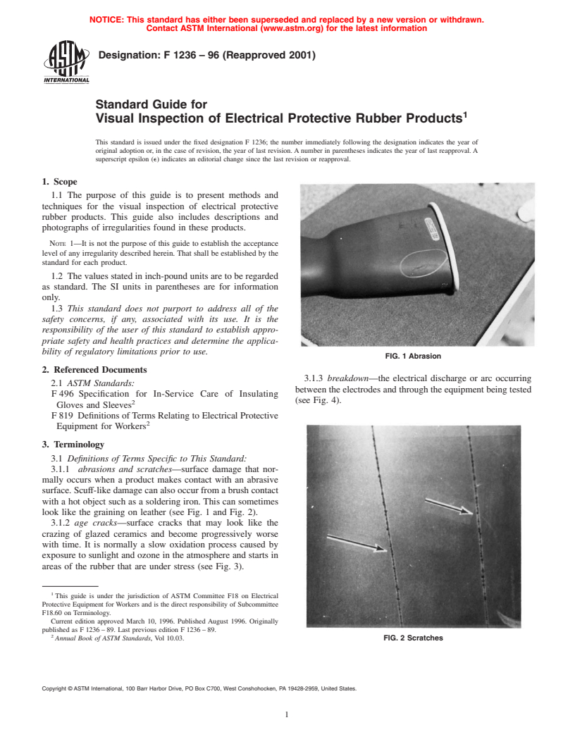 ASTM F1236-96(2001) - Standard Guide for Visual Inspection of Electrical Protective Rubber Products