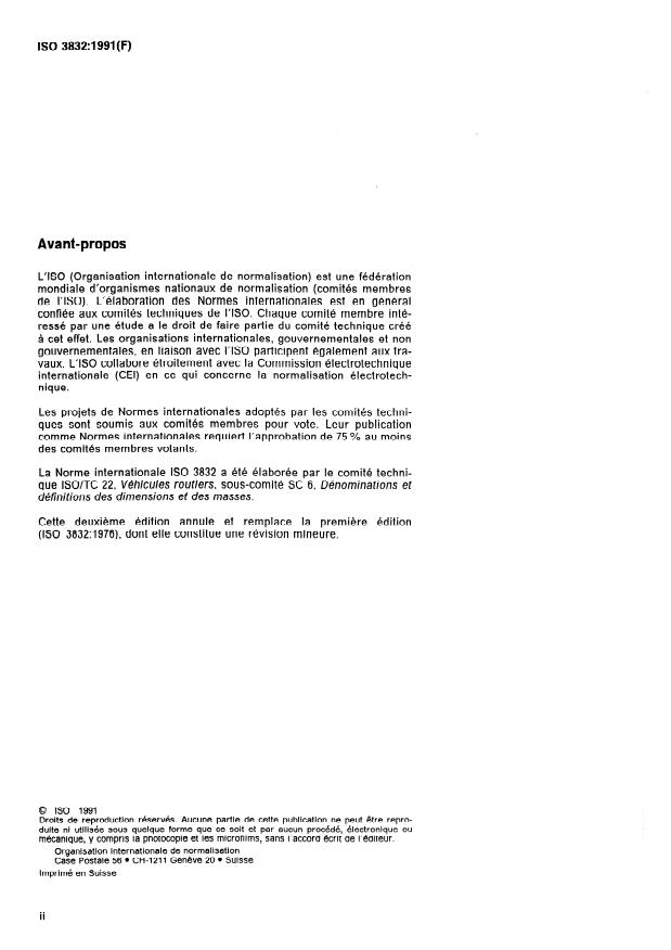 ISO 3832:1991 ISO 3832:1991 - Voitures particulieres -- Coffres a bagages -- Méthode de mesure du volume de référence - Page 2 preview