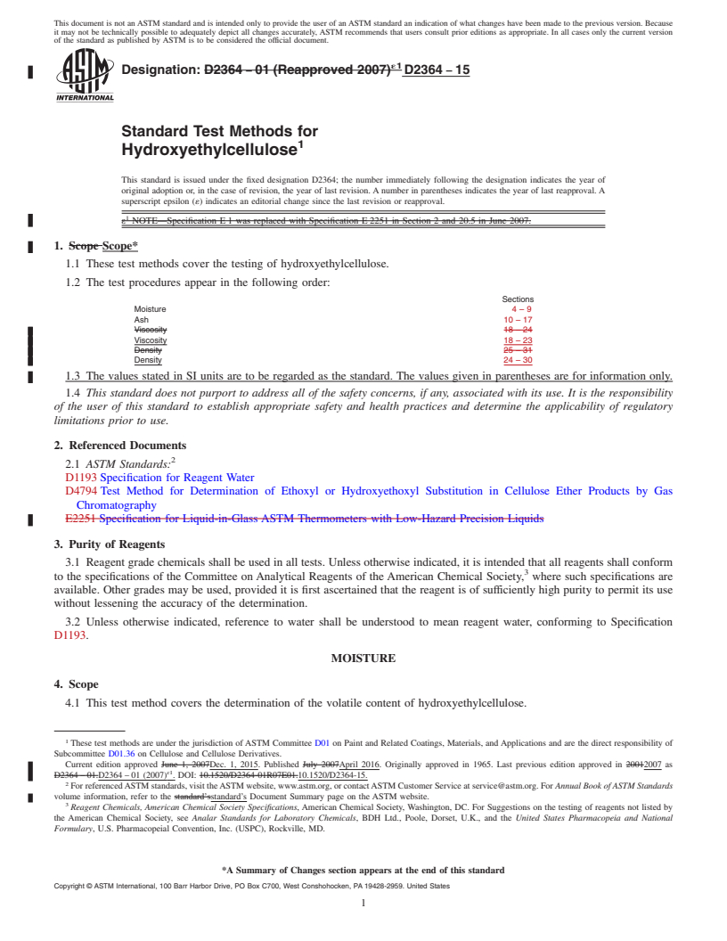 REDLINE ASTM D2364-15 - Standard Test Methods for Hydroxyethylcellulose