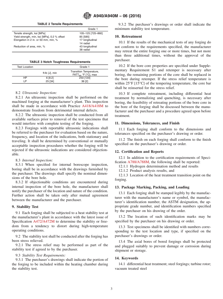 ASTM A940/A940M-06(2016) - Standard Specification for Vacuum Treated Steel Forgings, Alloy, Differentially Heat Treated,   for Turbine Rotors (Withdrawn 2017)