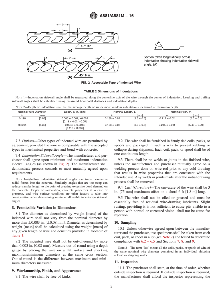 ASTM A881/A881M-16 - Standard Specification for  Steel Wire, Indented, Low-Relaxation for Prestressed Concrete