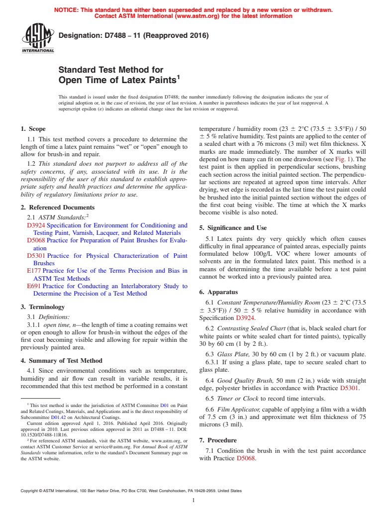 ASTM D7488-11(2016) - Standard Test Method for Open Time of Latex Paints