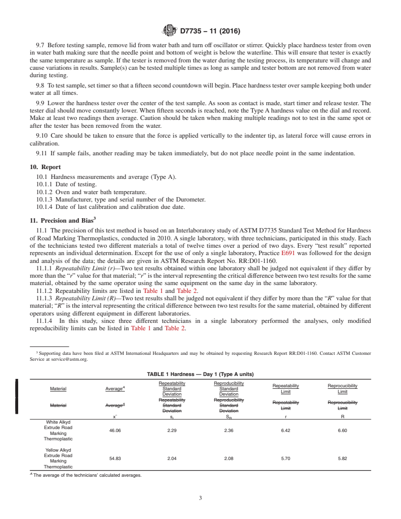 REDLINE ASTM D7735-11(2016) - Standard Test Method for Type A Durometer Hardness Testing of Road Marking Thermoplastic   at Elevated Temperatures