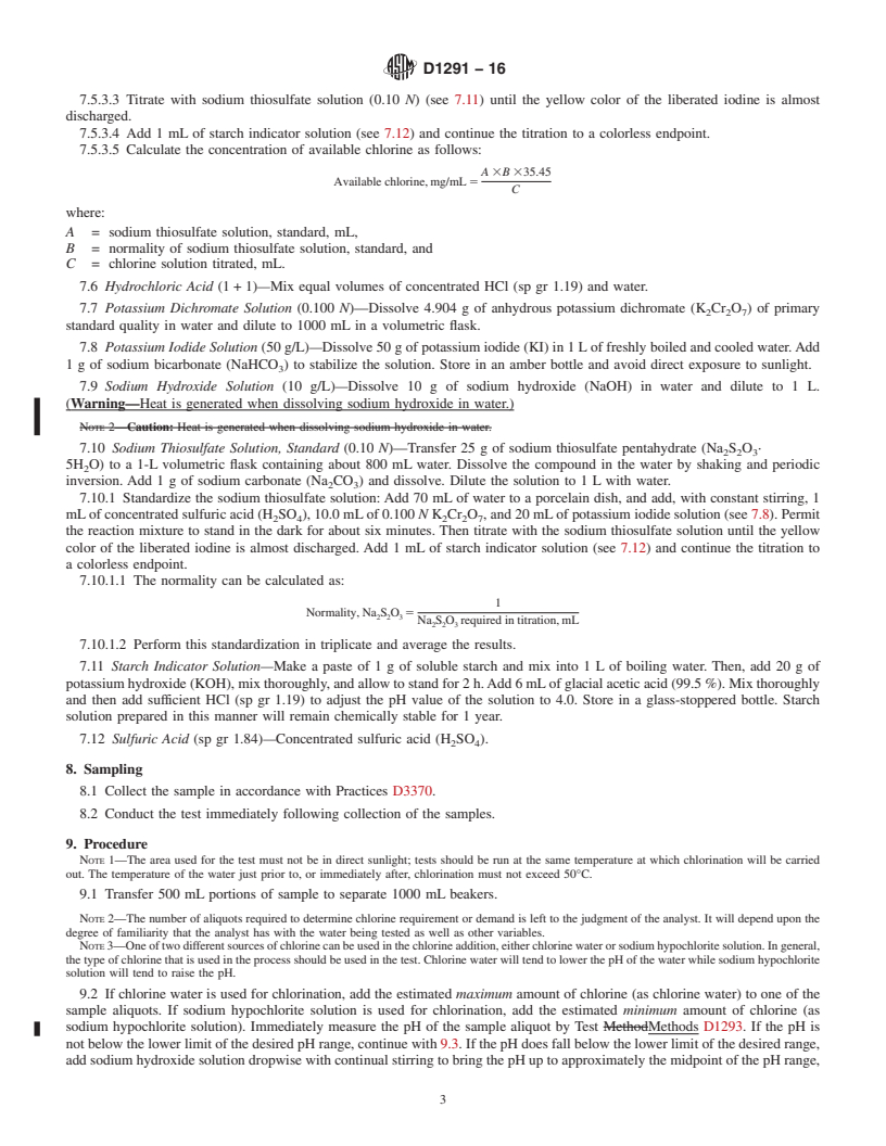 REDLINE ASTM D1291-16 - Standard Practice for  Estimation of Chlorine Demand of Water