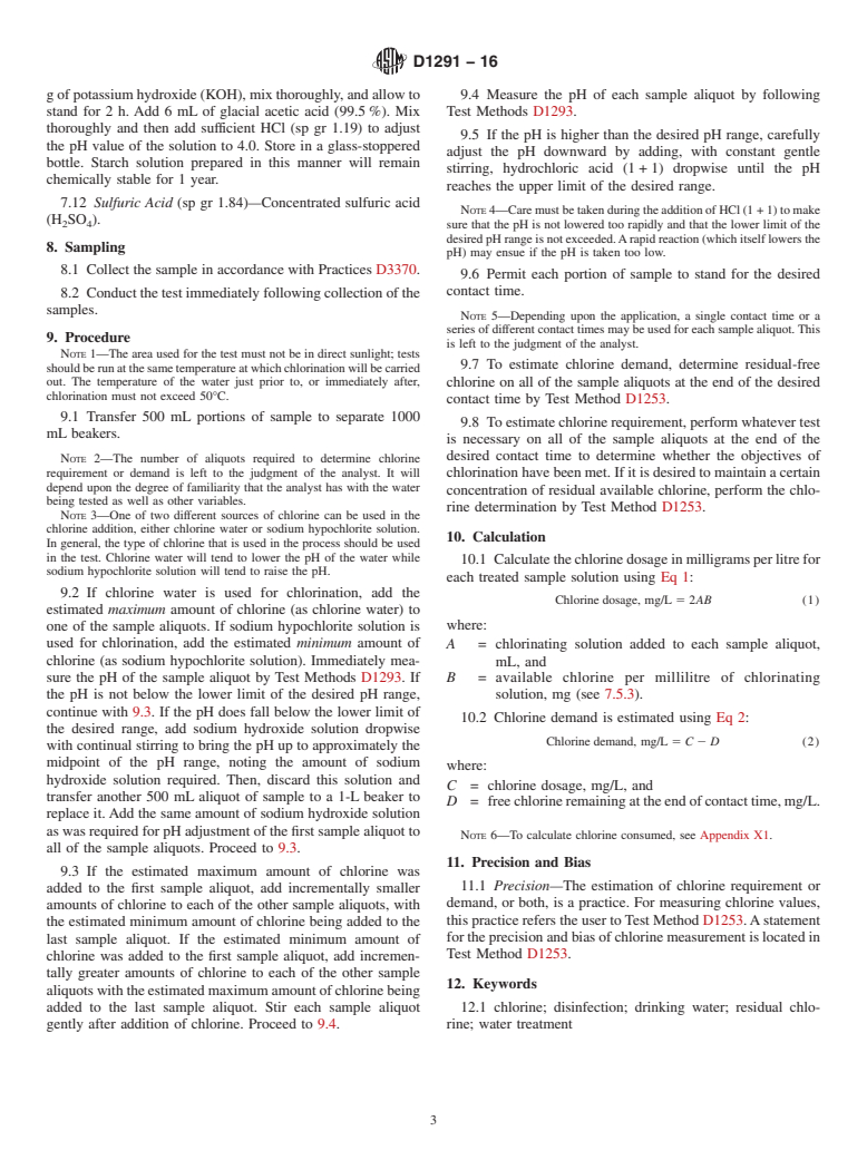 ASTM D1291-16 - Standard Practice for  Estimation of Chlorine Demand of Water