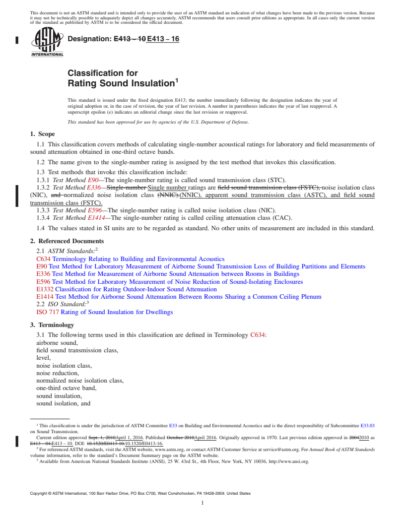 REDLINE ASTM E413-16 - Classification for Rating Sound Insulation