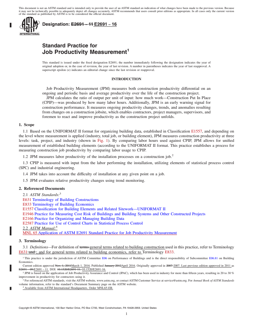 REDLINE ASTM E2691-16 - Standard Practice for Job Productivity Measurement