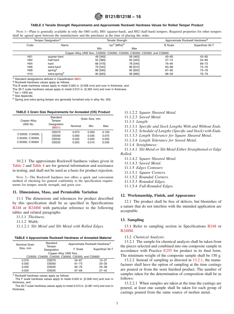 ASTM B121/B121M-16 - Standard Specification for Leaded Brass Plate, Sheet, Strip, and Rolled Bar