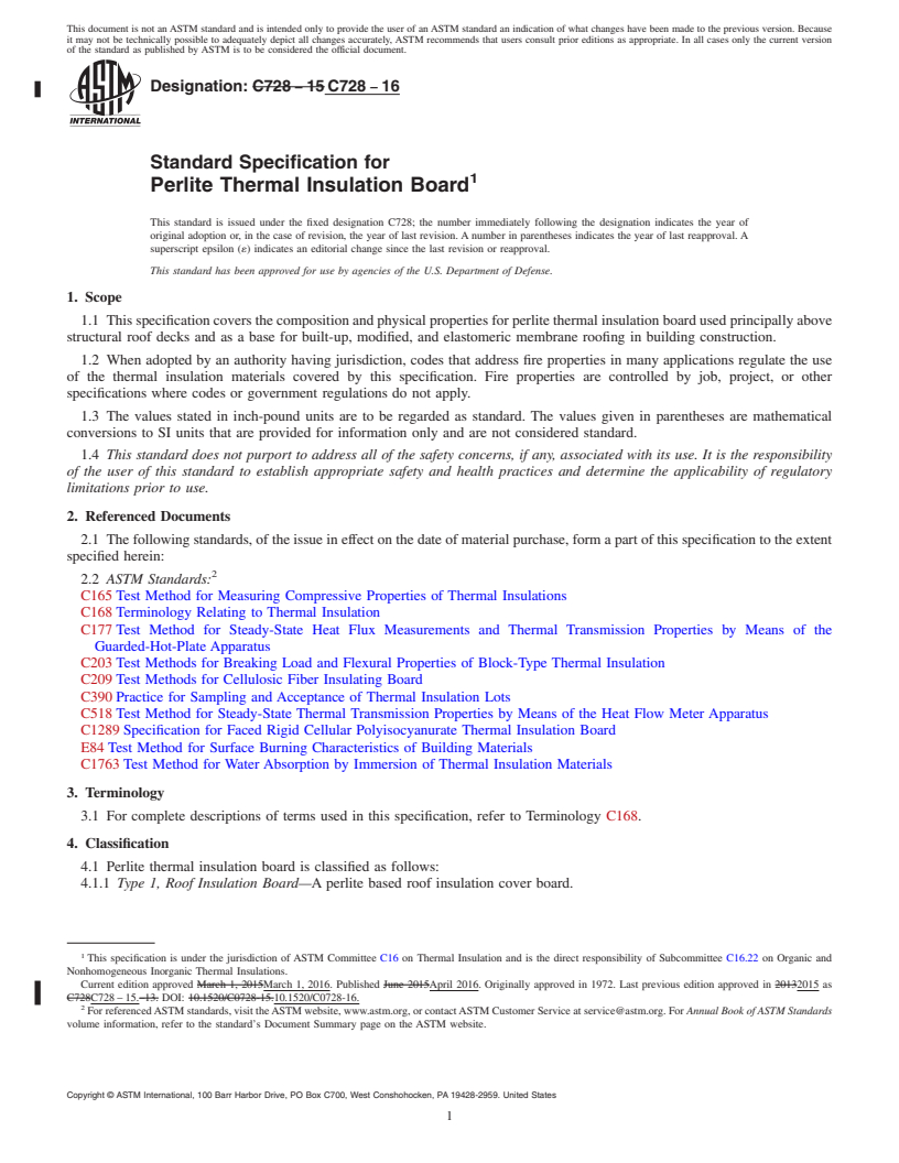 REDLINE ASTM C728-16 - Standard Specification for  Perlite Thermal Insulation Board