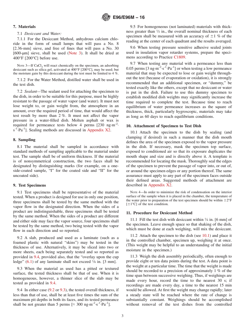 ASTM E96/E96M-16 - Standard Test Methods for Water Vapor Transmission of Materials