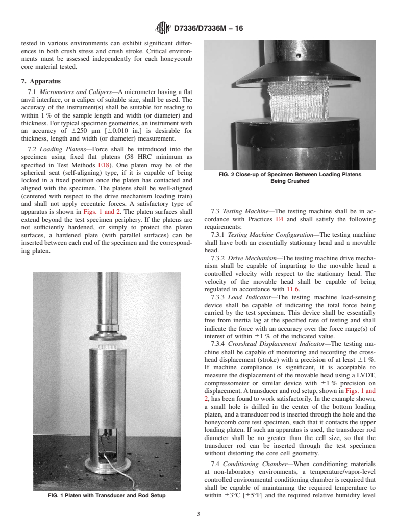 ASTM D7336/D7336M-16 - Standard Test Method for Static Energy Absorption Properties of Honeycomb Sandwich Core  Materials