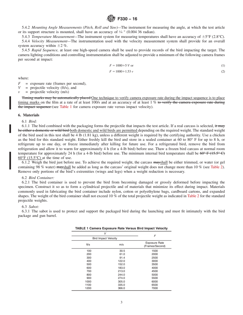 REDLINE ASTM F330-16 - Standard Test Method for  Bird Impact Testing of Aerospace Transparent Enclosures