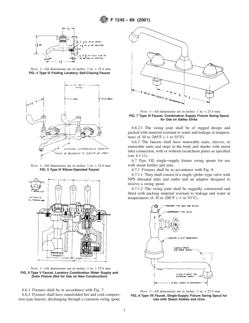 ASTM F1245-89(2001) - Standard Specification for Faucets, Single and Double, Compression and Self-Closing Type, Shipboard