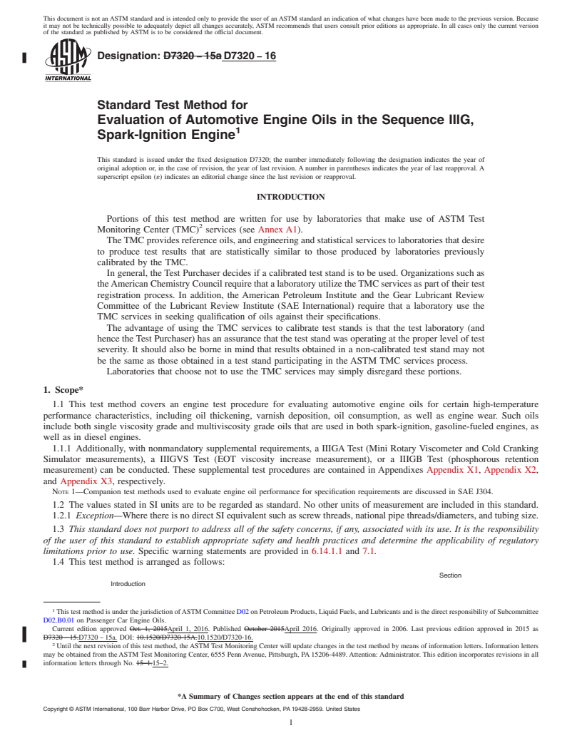REDLINE ASTM D7320-16 - Standard Test Method for Evaluation of Automotive Engine Oils in the Sequence IIIG,  Spark-Ignition Engine