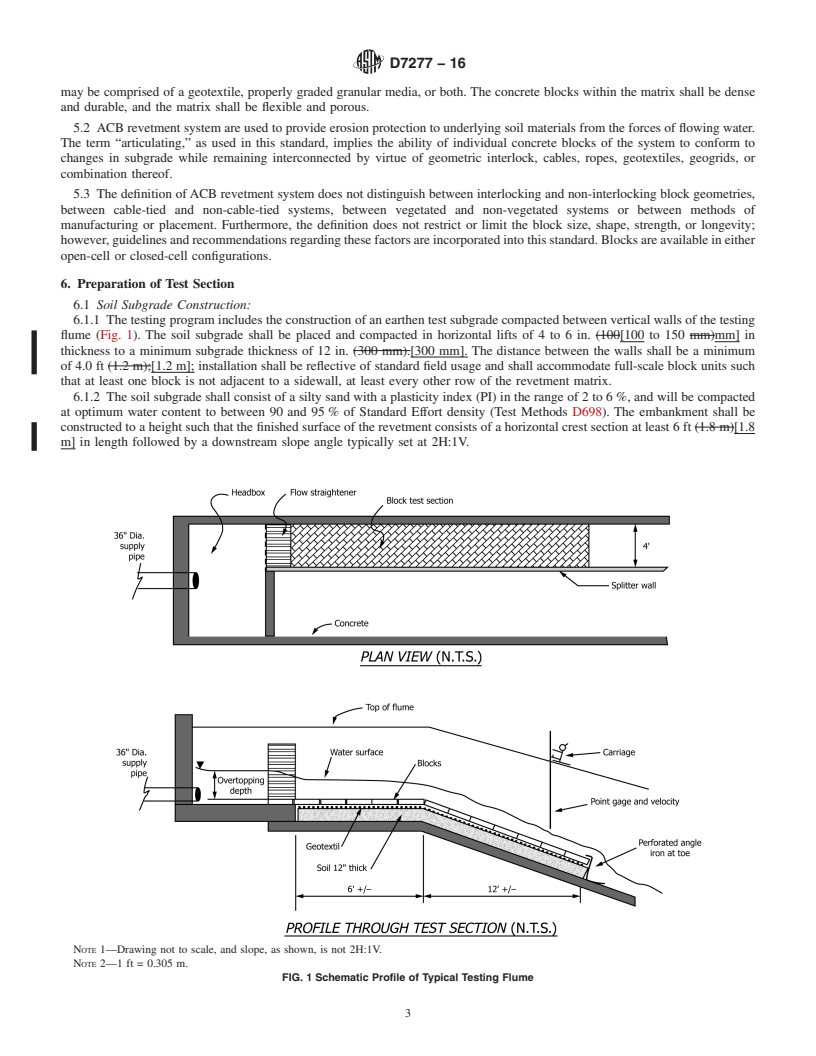 REDLINE ASTM D7277-16 - Standard Test Method for Performance Testing of Articulating Concrete Block (ACB) Revetment  Systems for Hydraulic Stability in Open Channel Flow