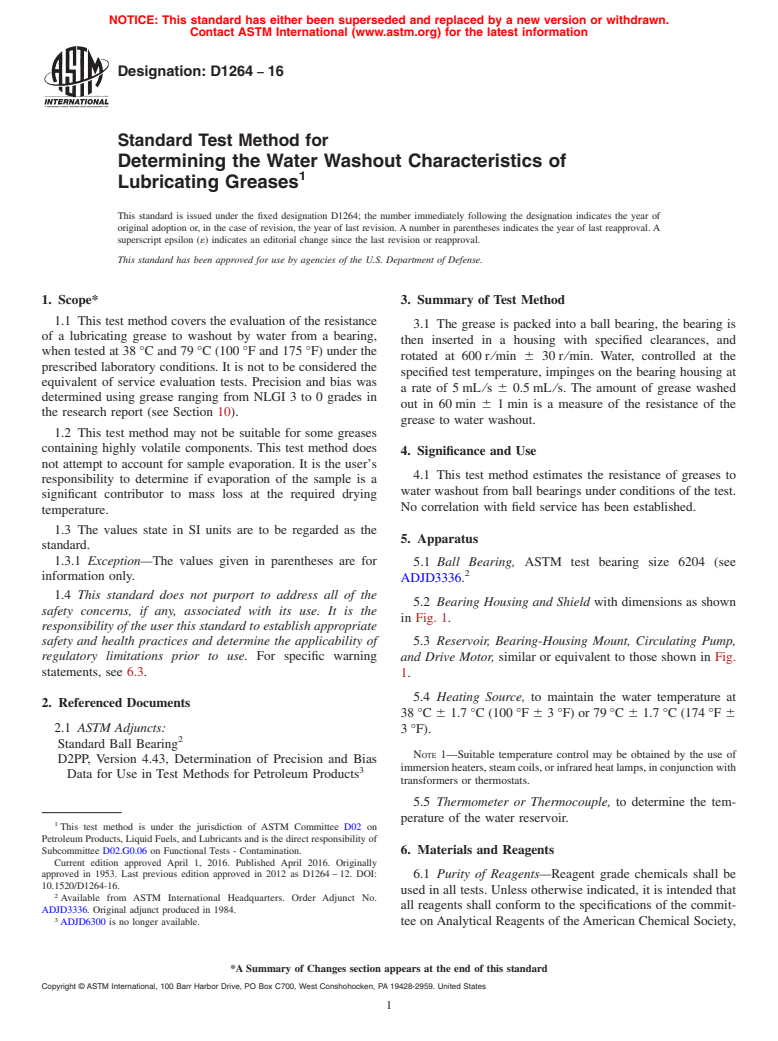 ASTM D1264-16 - Standard Test Method for Determining the Water Washout Characteristics of Lubricating   Greases