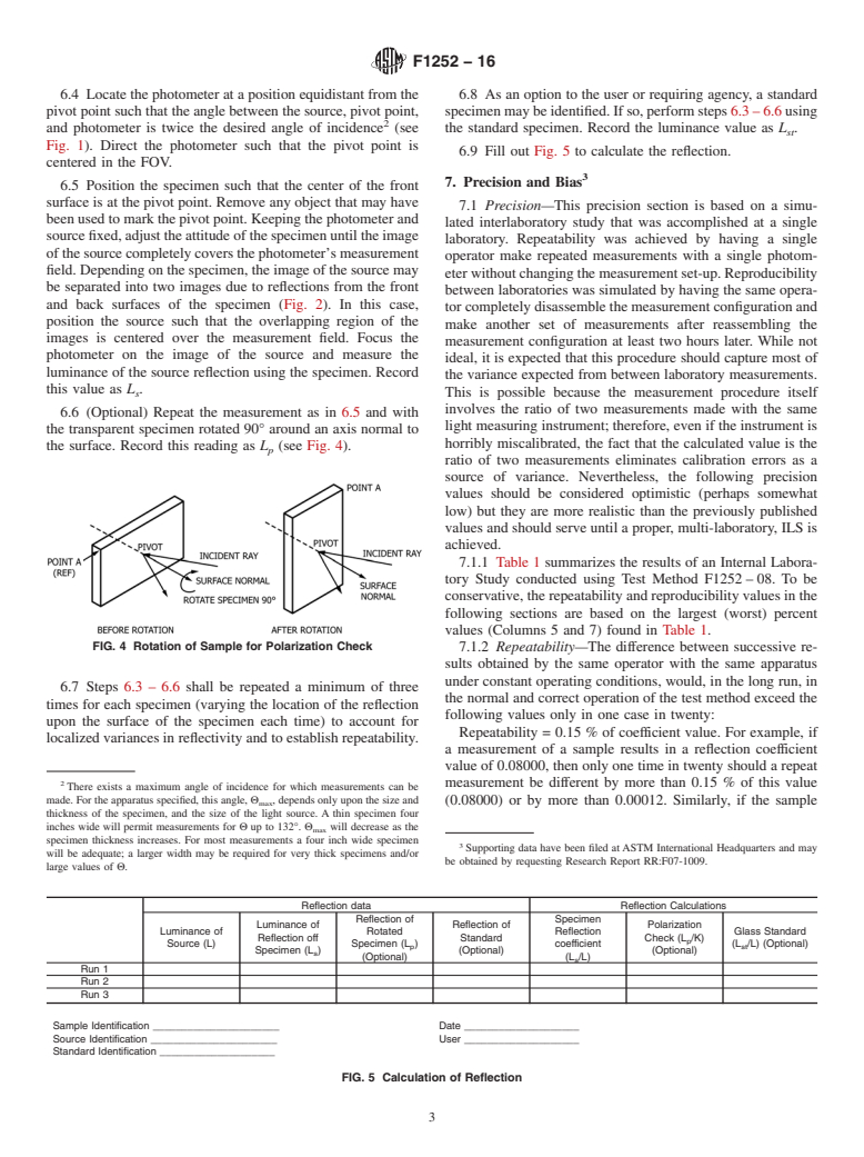 ASTM F1252-16 - Standard Test Method for  Measuring Optical Reflectivity of Transparent Materials