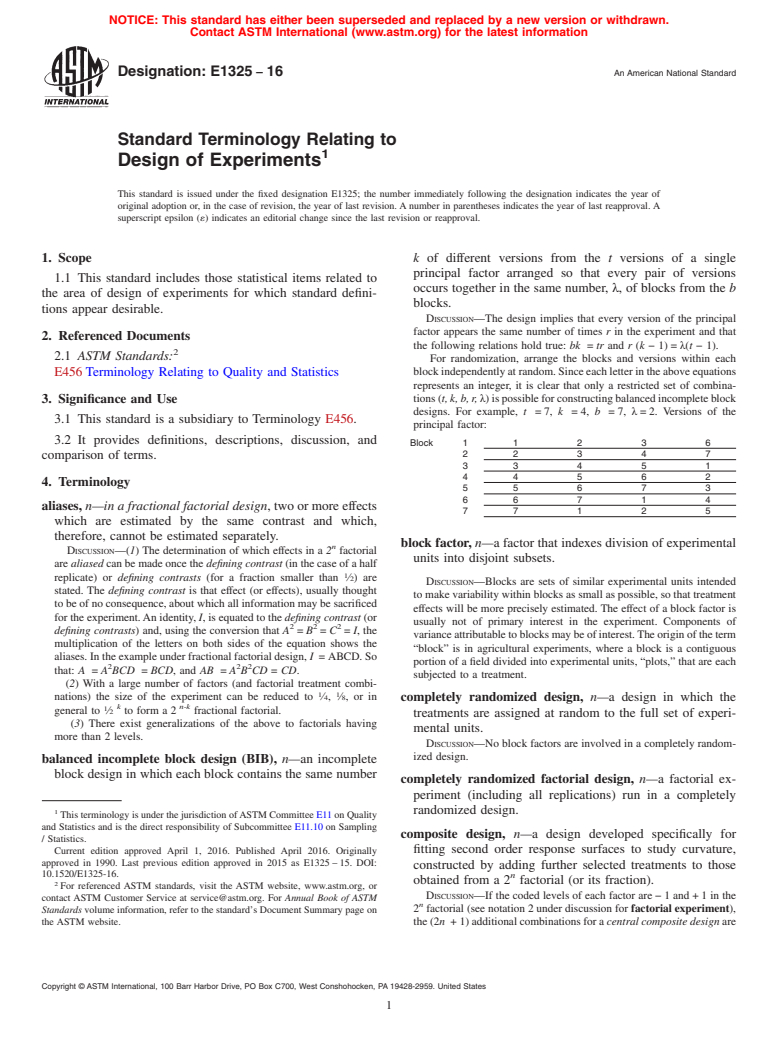 ASTM E1325-16 - Standard Terminology Relating to  Design of Experiments