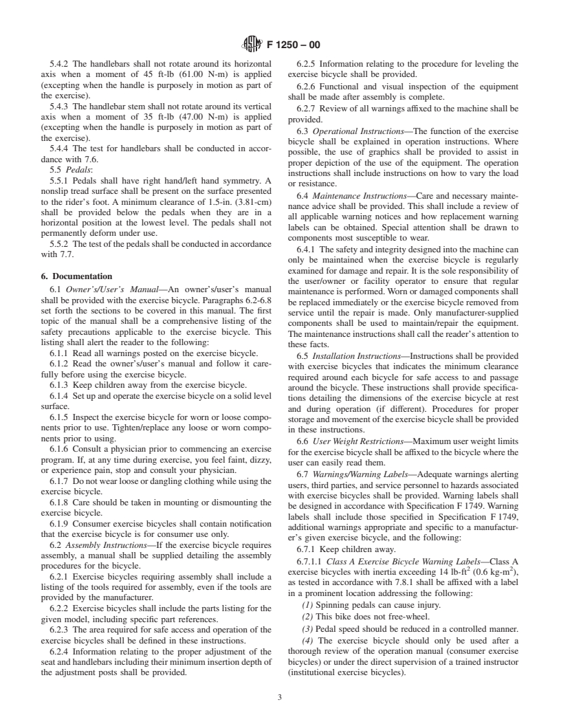 ASTM F1250-00 - Consumer Safety Specification for Stationary Exercise Bicycles