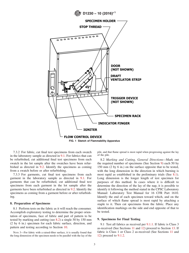 ASTM D1230-10(2016)e1 - Standard Test Method for  Flammability of Apparel Textiles