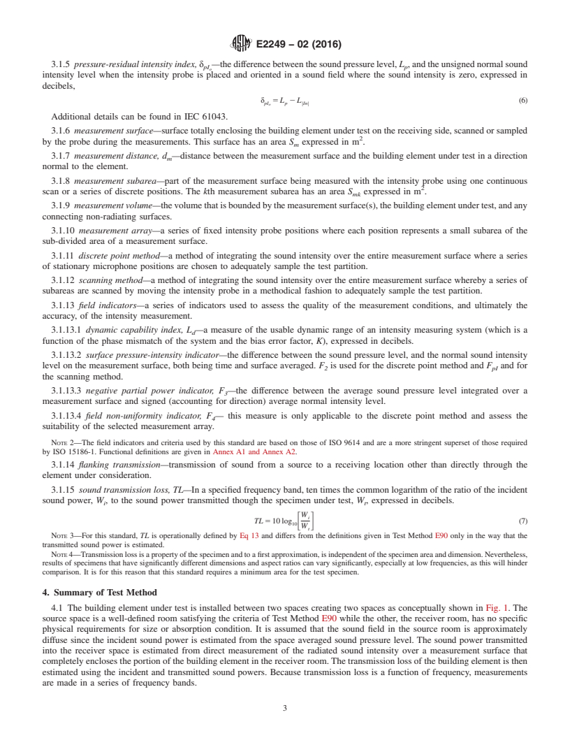 REDLINE ASTM E2249-02(2016) - Standard Test Method for  Laboratory Measurement of Airborne Transmission Loss of Building  Partitions and Elements Using Sound Intensity