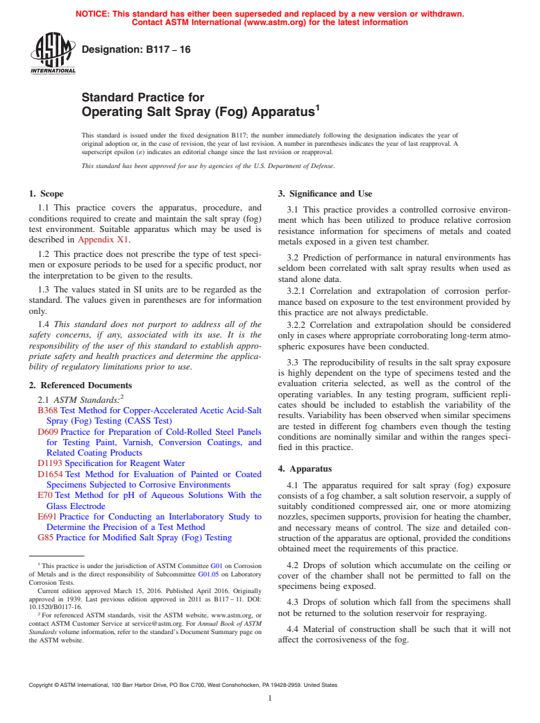 ASTM B117-16 - Standard Practice for  Operating Salt Spray (Fog) Apparatus