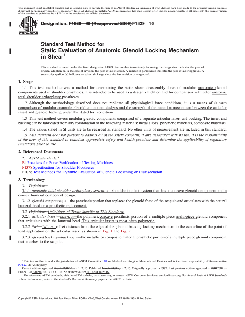 REDLINE ASTM F1829-16 - Standard Test Method for Static Evaluation of Anatomic Glenoid Locking Mechanism in  Shear