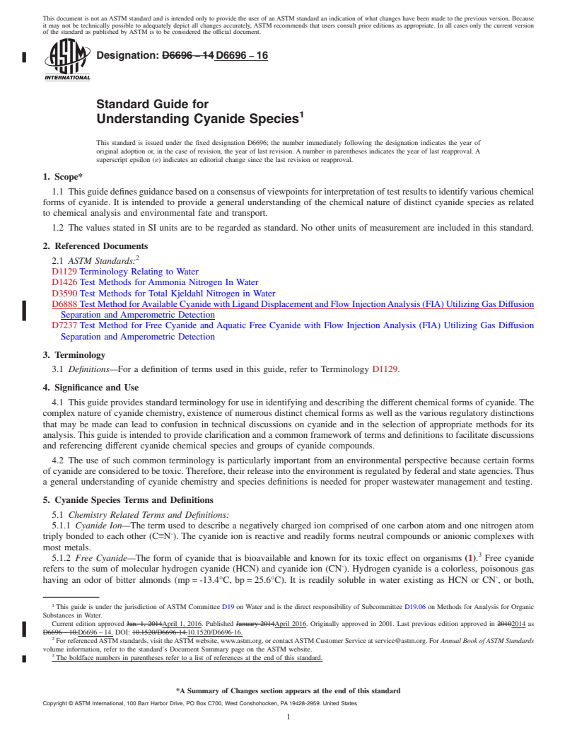 REDLINE ASTM D6696-16 - Standard Guide for  Understanding Cyanide Species