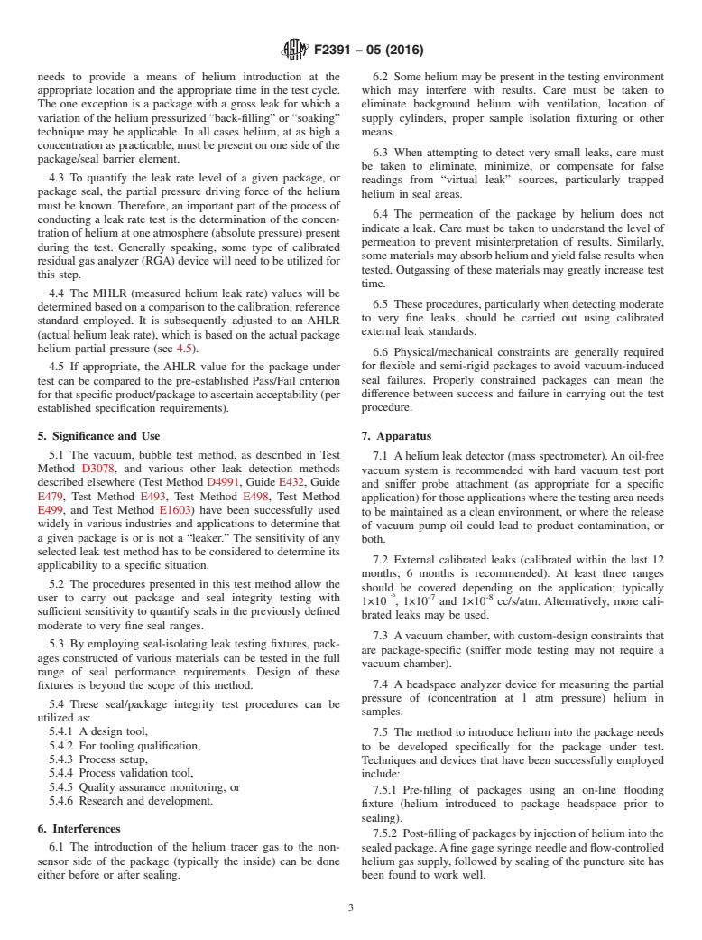 ASTM F2391-05(2016) - Standard Test Method for  Measuring Package and Seal Integrity Using Helium as the Tracer   Gas