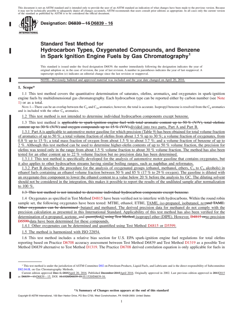 REDLINE ASTM D6839-16 - Standard Test Method for  Hydrocarbon Types, Oxygenated Compounds, and Benzene in Spark   Ignition Engine Fuels by Gas Chromatography