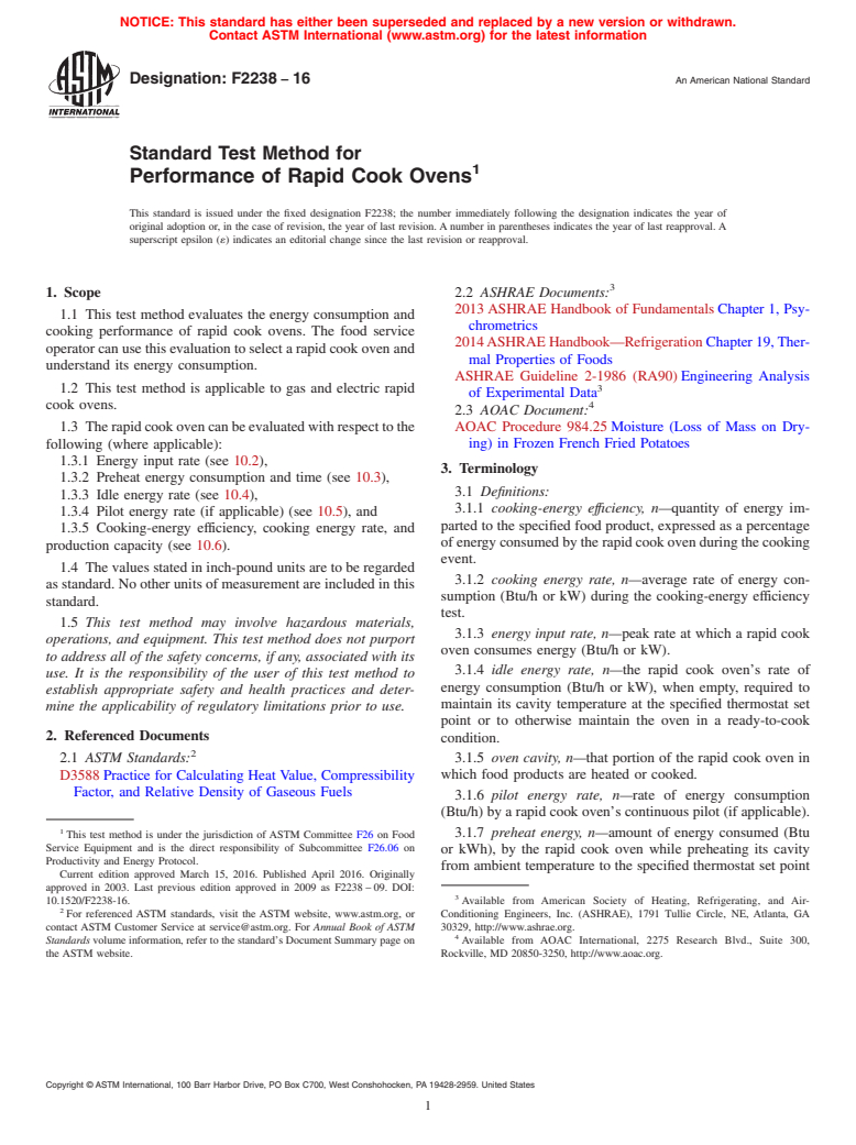 ASTM F2238-16 - Standard Test Method for  Performance of Rapid Cook Ovens