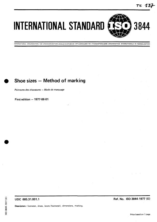 ISO 3844:1977 - Shoe sizes -- Method of marking