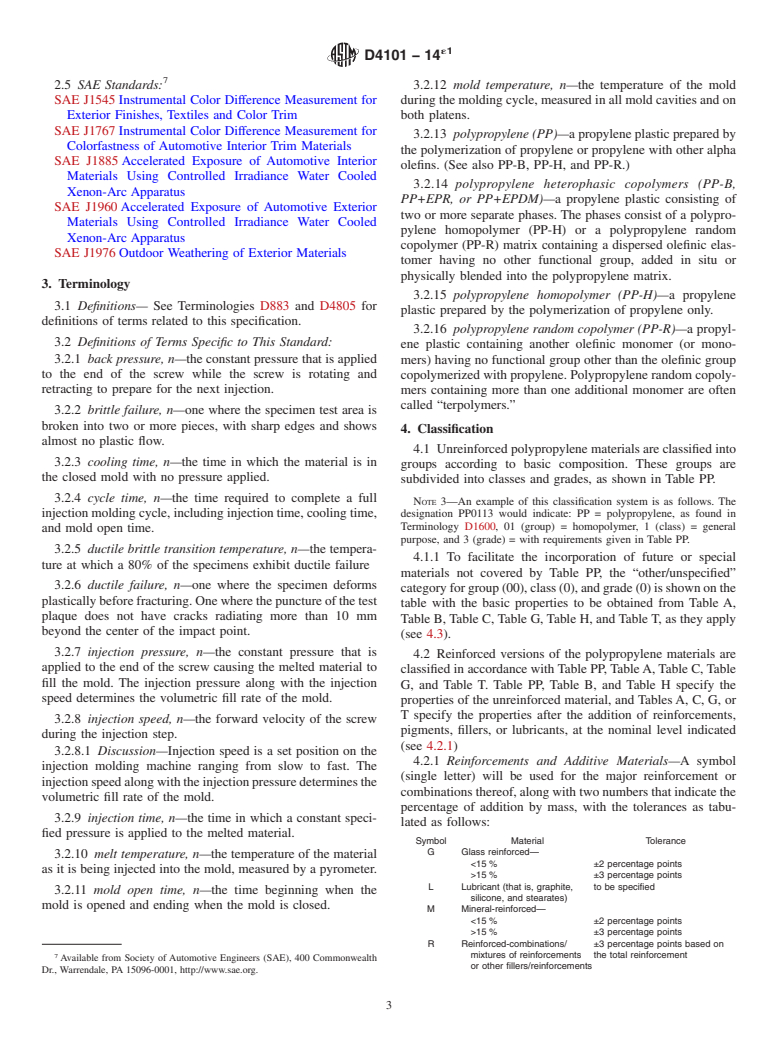 ASTM D4101-14e1 - Standard Specification for Polypropylene Injection and Extrusion Materials