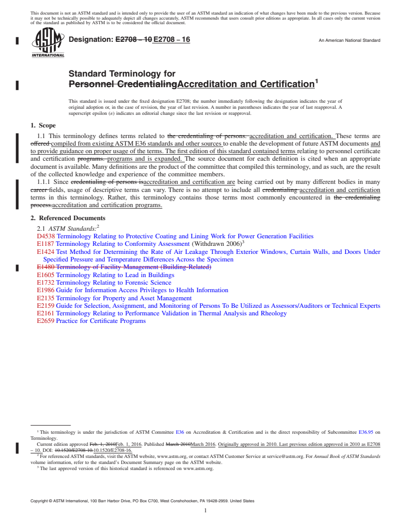 REDLINE ASTM E2708-16 - Standard Terminology for  Accreditation and Certification