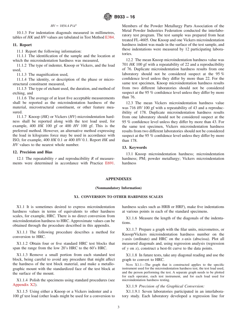 ASTM B933-16 - Standard Test Method for Microindentation Hardness of Powder Metallurgy (PM) Materials