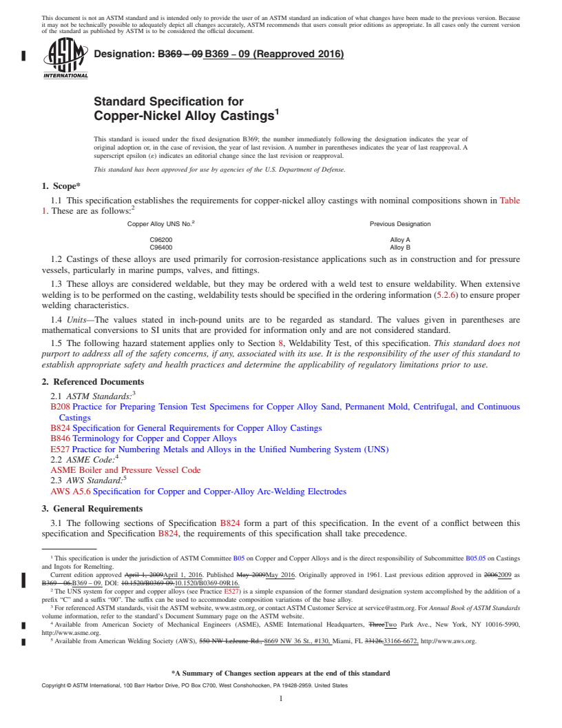 REDLINE ASTM B369-09(2016) - Standard Specification for Copper-Nickel Alloy Castings