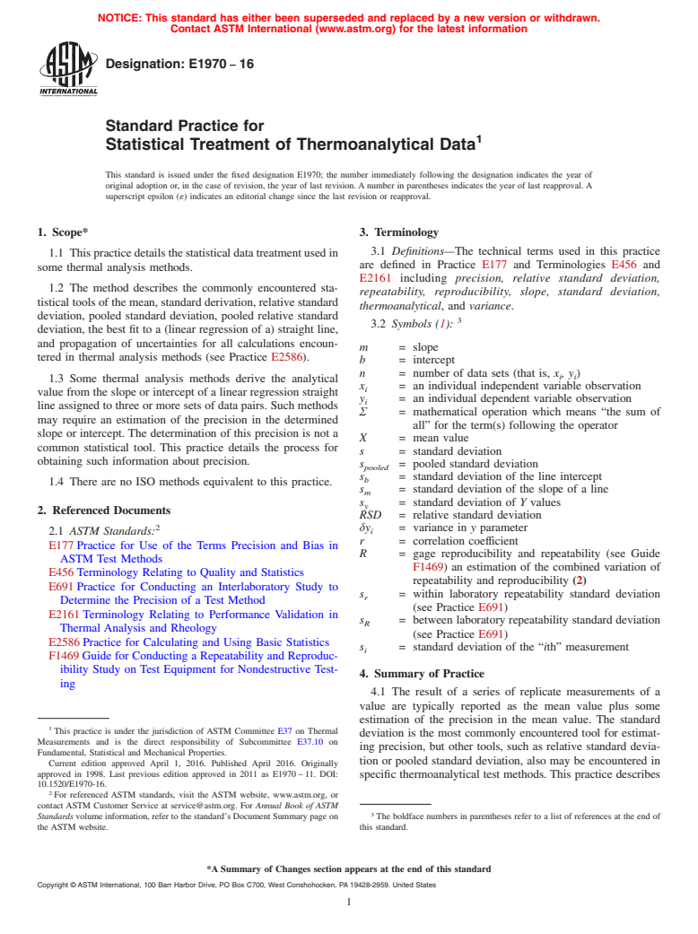 ASTM E1970-16 - Standard Practice for  Statistical Treatment of Thermoanalytical Data