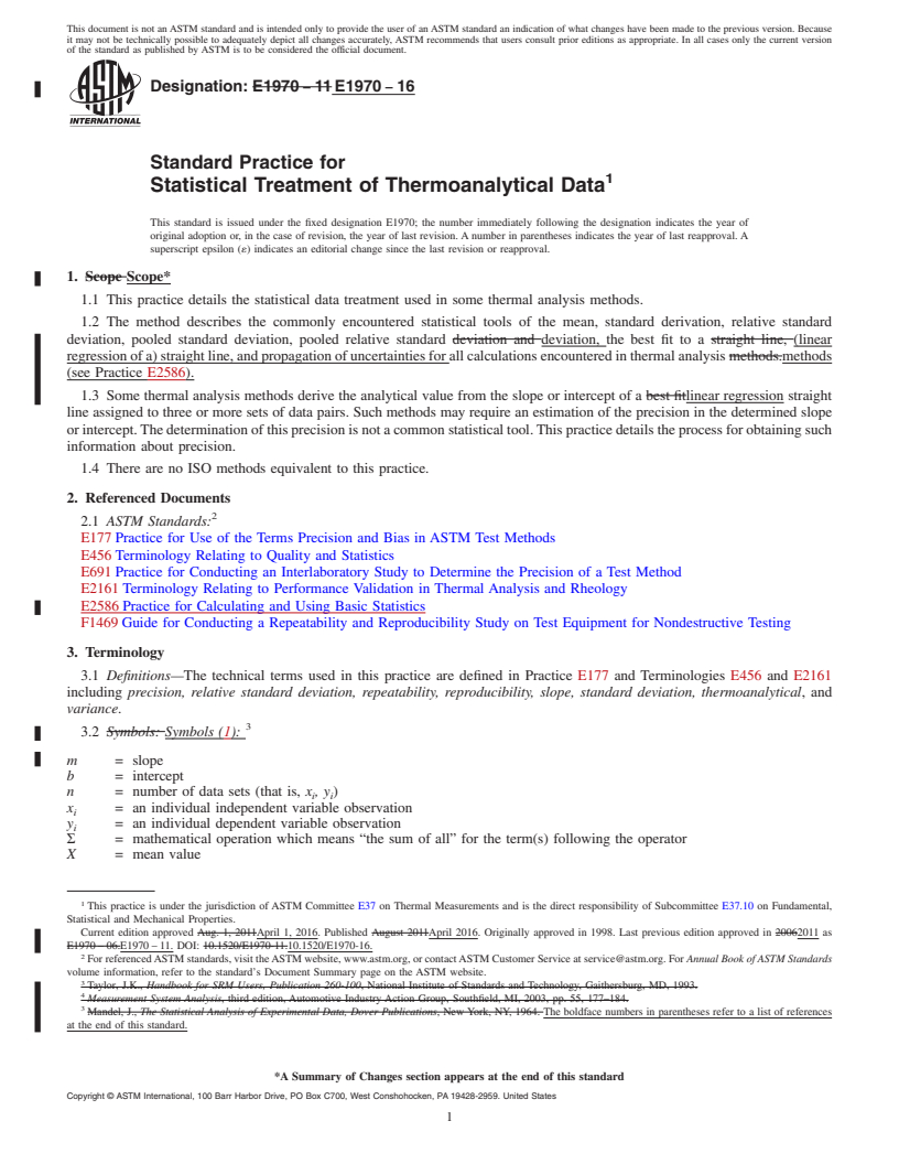 REDLINE ASTM E1970-16 - Standard Practice for  Statistical Treatment of Thermoanalytical Data