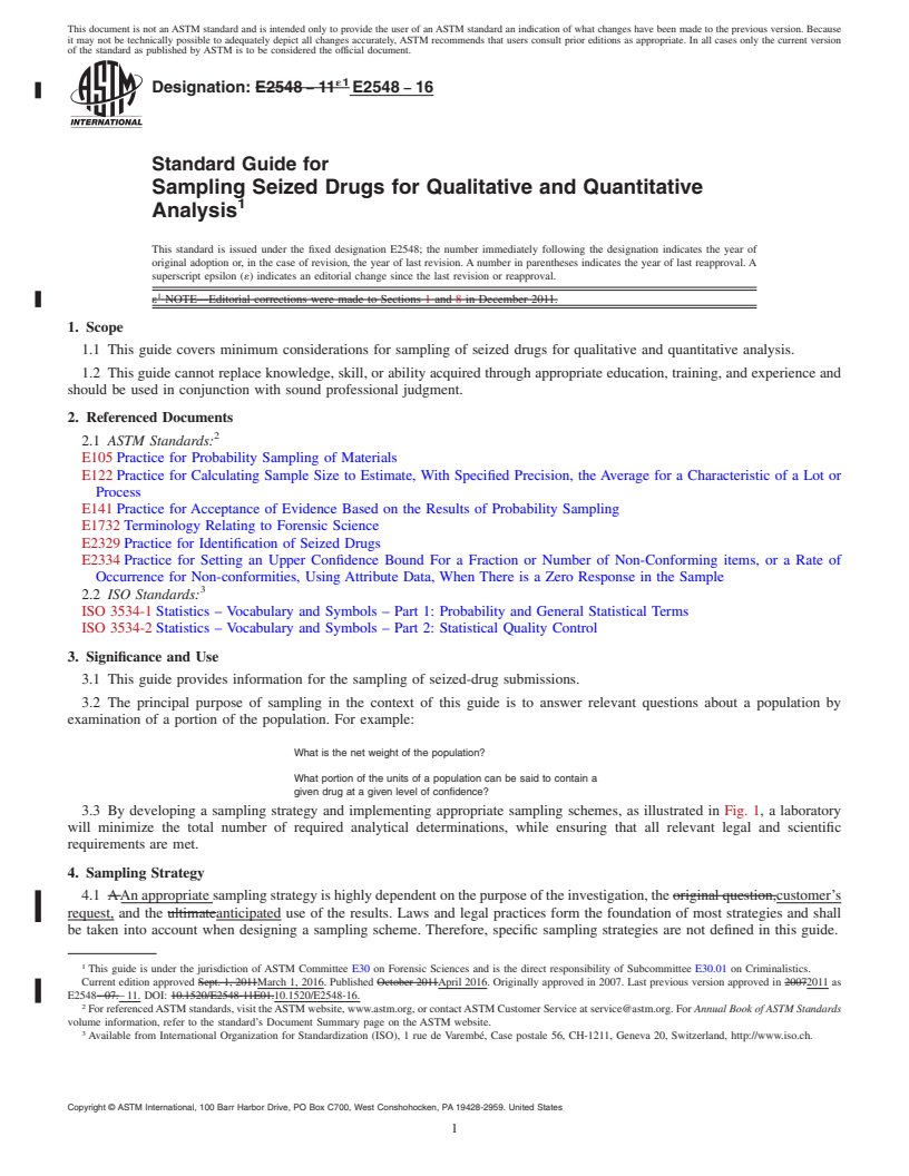 REDLINE ASTM E2548-16 - Standard Guide for Sampling Seized Drugs for Qualitative and Quantitative Analysis