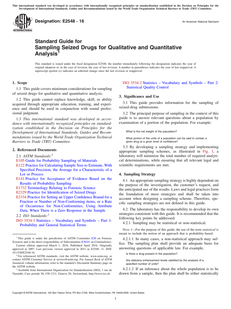 ASTM E2548-16 - Standard Guide for Sampling Seized Drugs for Qualitative and Quantitative Analysis