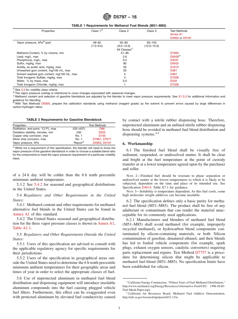 ASTM D5797-16 - Standard Specification for  Methanol Fuel Blends (M51&#x2013;M85) for Methanol-Capable  Automotive Spark-Ignition Engines