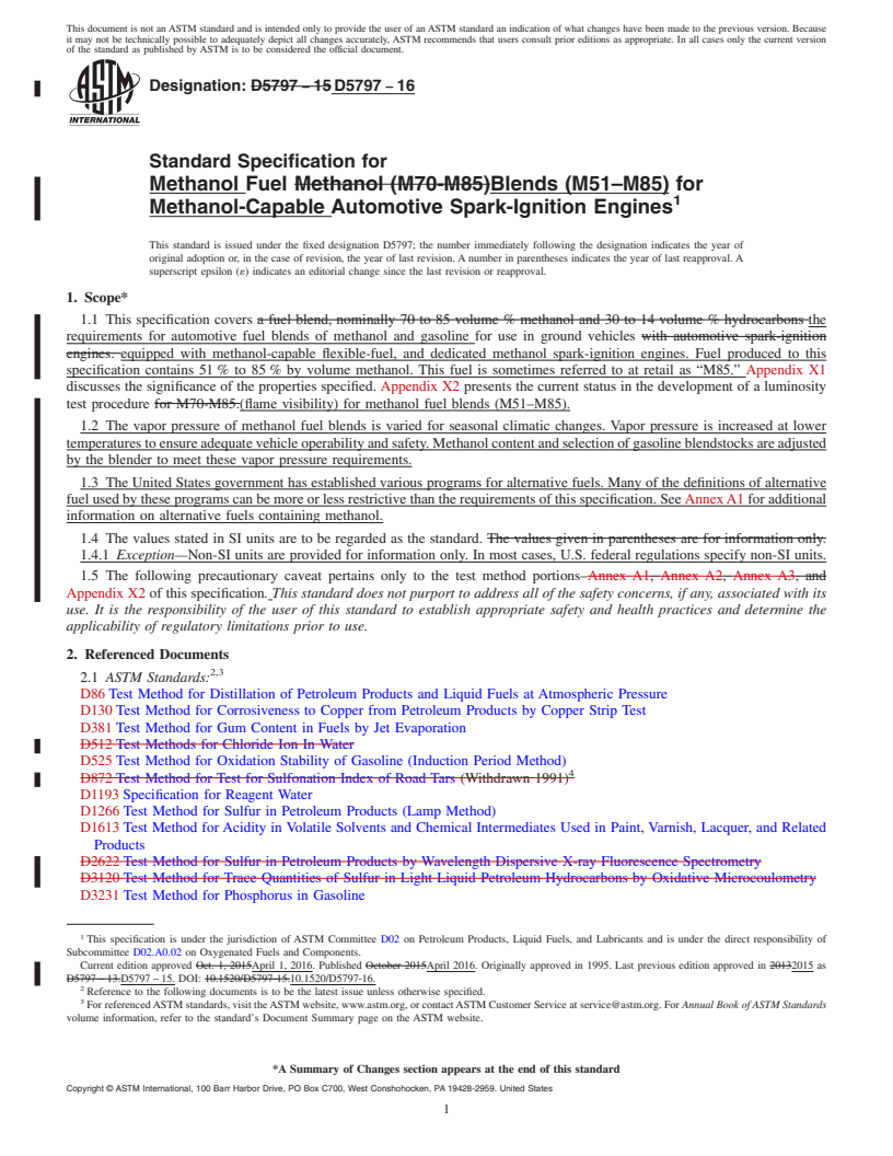 REDLINE ASTM D5797-16 - Standard Specification for  Methanol Fuel Blends (M51&#x2013;M85) for Methanol-Capable  Automotive Spark-Ignition Engines