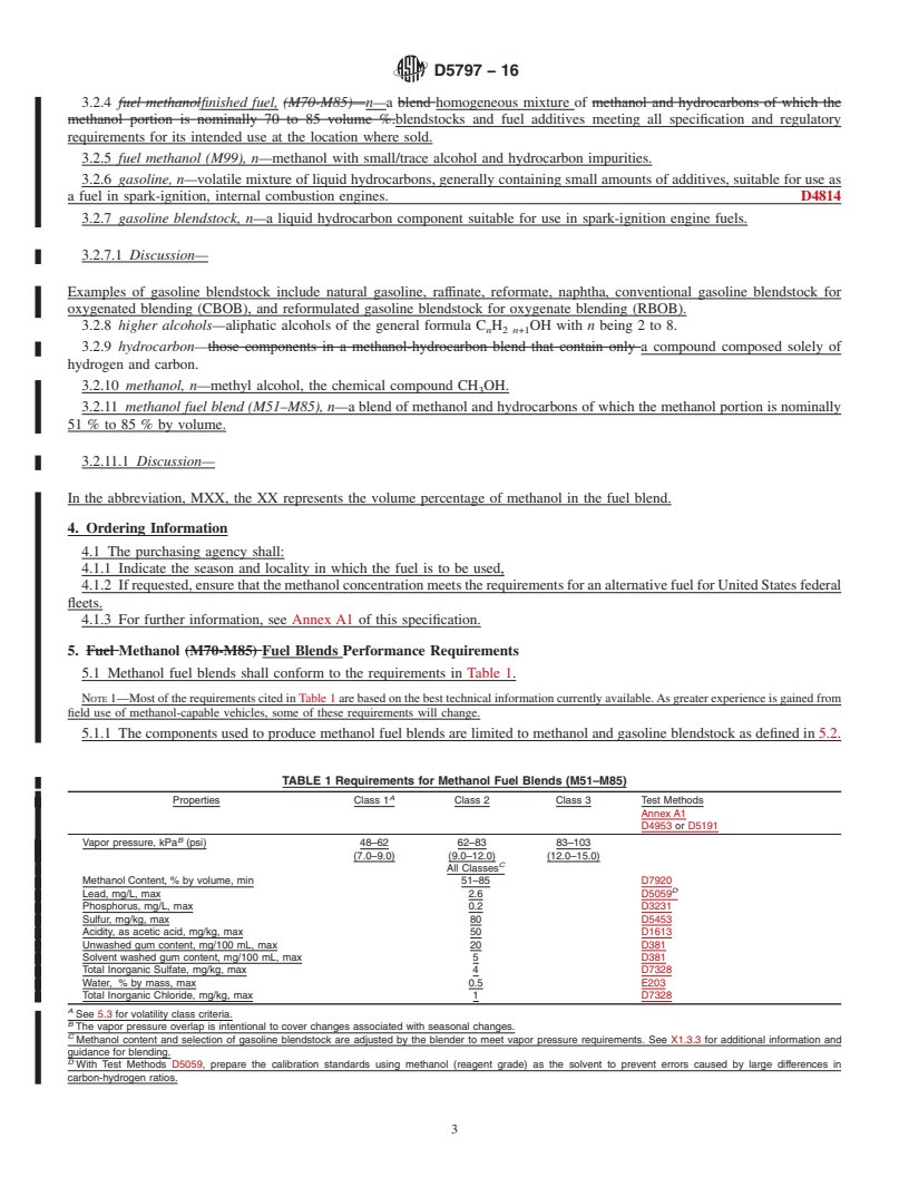 REDLINE ASTM D5797-16 - Standard Specification for  Methanol Fuel Blends (M51&#x2013;M85) for Methanol-Capable  Automotive Spark-Ignition Engines