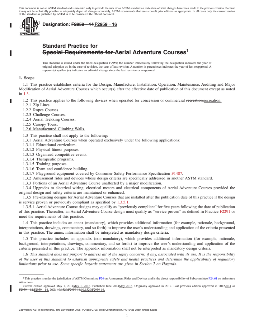 REDLINE ASTM F2959-16 - Standard Practice for Aerial Adventure Courses