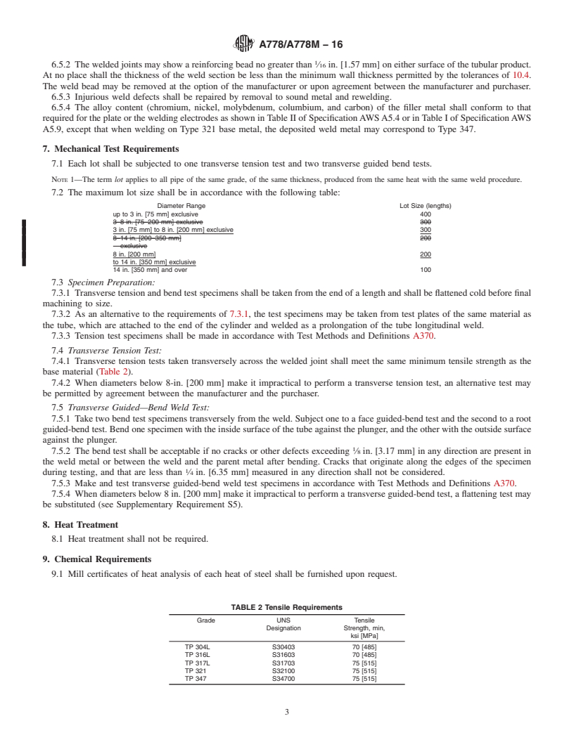 REDLINE ASTM A778/A778M-16 - Standard Specification for  Welded, Unannealed Austenitic Stainless Steel Tubular Products